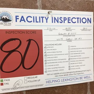 Failed health inspection as of 04/04/23