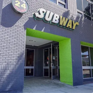 the entrance to a subway subway restaurant