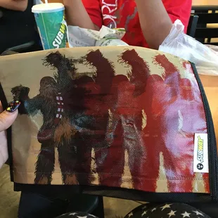 Star Wars themed kids meals! Super cool Chewbacca bag, my son loves it.