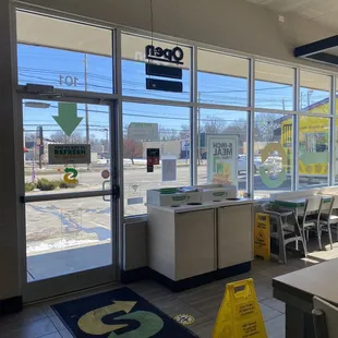 a view of the inside of a subway restaurant