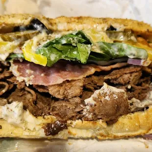 The monster with all toppings and sauce