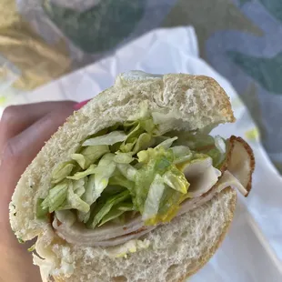 a hand holding a half eaten sandwich