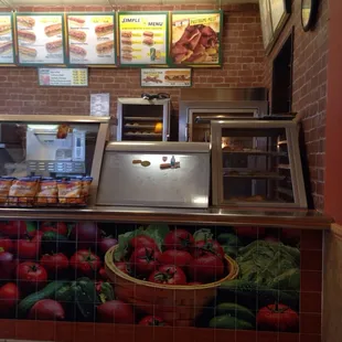 a view of a counter with a variety of food items