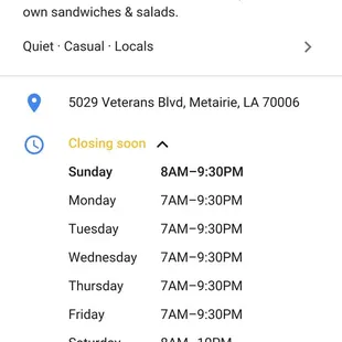 As you can see on Sunday the hours of operation are from 8 a.m. till 9:30 p.m.