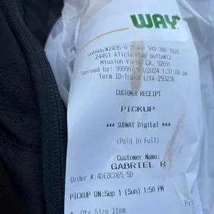 Receipt for my order