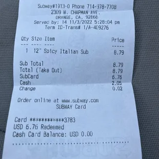 Paid a one footlong sandwich!