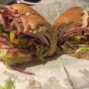 a sub sandwich cut in half