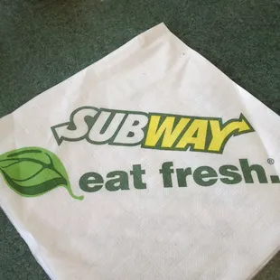 a napkin with the subway eat fresh logo on it
