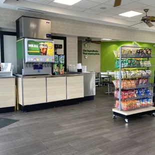 the inside of a subway restaurant