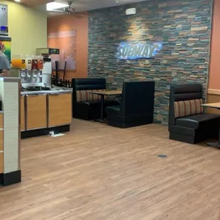 the inside of a subway restaurant