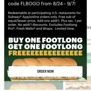 Buy One Get One free footlong