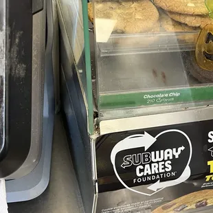 Nasty display where they keep the food. And the u attended area where customers eat. Food all over the floor
