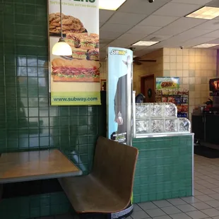 a bench in a subway restaurant