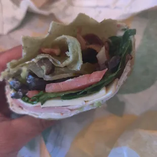 American Club with avocado on a spinach wrap! Prepared by Adan. Delicious!