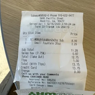 receipt of ordering #8