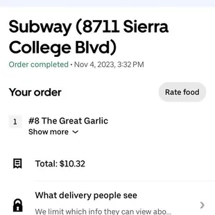 my previous order of #8 at a different location