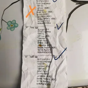 My receipt showed I ordered a turkey and ham footlong.