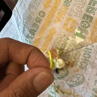 I saw a mixture of plastic nails inside the sandwich.