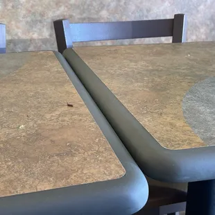 Crumbs on every table in the dining area