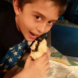 Turkey and cheese and happy child.