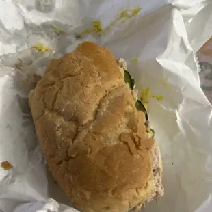 Dry, stale, chewy white bread.