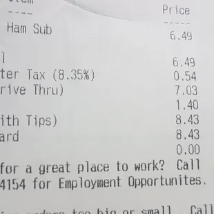 a receipt for a restaurant