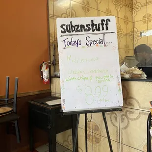 a sign in a restaurant