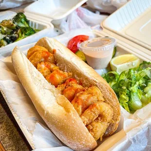 To-go shrimp po-boy