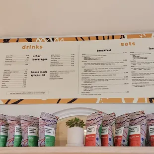 a menu on the wall