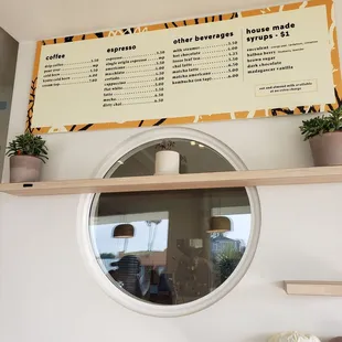 a menu on the wall