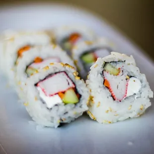 ows a plate of sushi