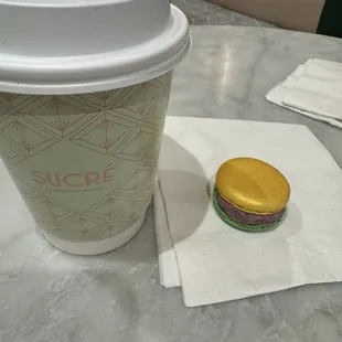 king cake macron and black coffee