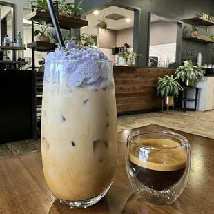 Lavender latte and Double Espresso