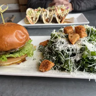 suda burger with kale ceasar side salad