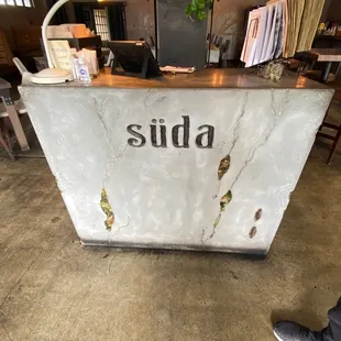 a person standing in front of a counter