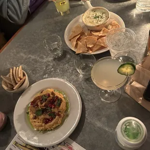 Hummus (left) Queso (right)