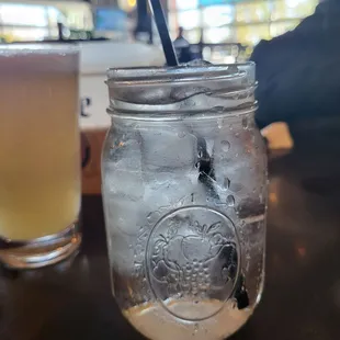 a drink in a mason jar