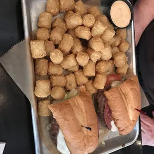 Suds sub burger and tots