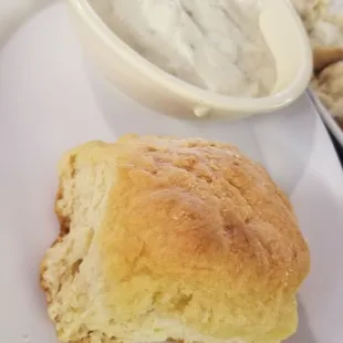 Biscuits were fluffy and delicious, this was the &quot;small&quot; portion of gravy.