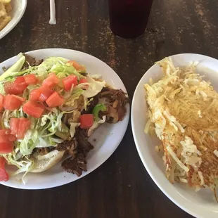 Huge portions. Philly roast beef sandwich &amp; hashbrowns