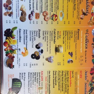 the menu of the restaurant