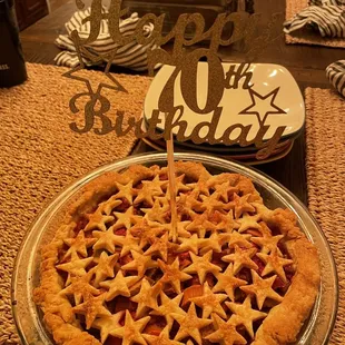 Strawberry Rhubarb pie with star toppings
