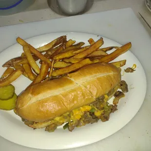 a hot dog and french fries