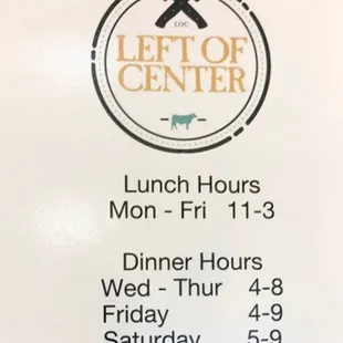 Left of Center Hours