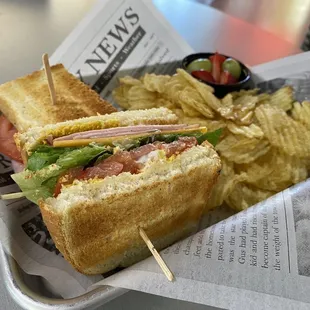 Ham Sandwich with potato chips on the side