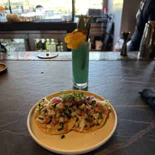 Shrimp ceviche and El Catrin.