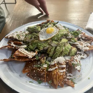 Mole chilaquiles- wear stretchy pants because you won&apos;t be able to stop eating them!