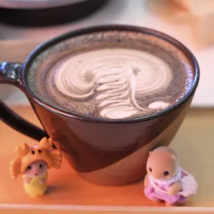Charcoal Latte w/ Calico critters :) Canon EOS Rebel T6 - ISO 800 | 50 mm | f4 | 1/60 s