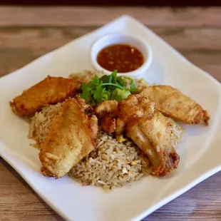 Fired rice with chicken wings