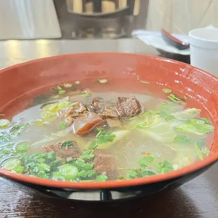 a bowl of soup on a table